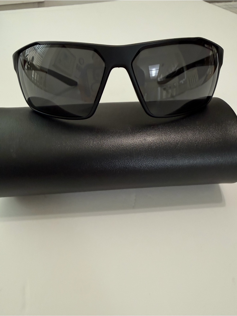 Nike Men's Matte Black Shield Sunglasses with Dark Gray Lenses